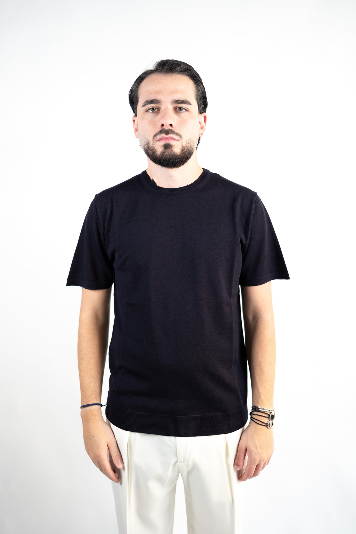 MAGLIA GIROCOLLO CON MANICHE CORTE IN LANA MERINO EXTRAFINE DANIELE FIESOLI