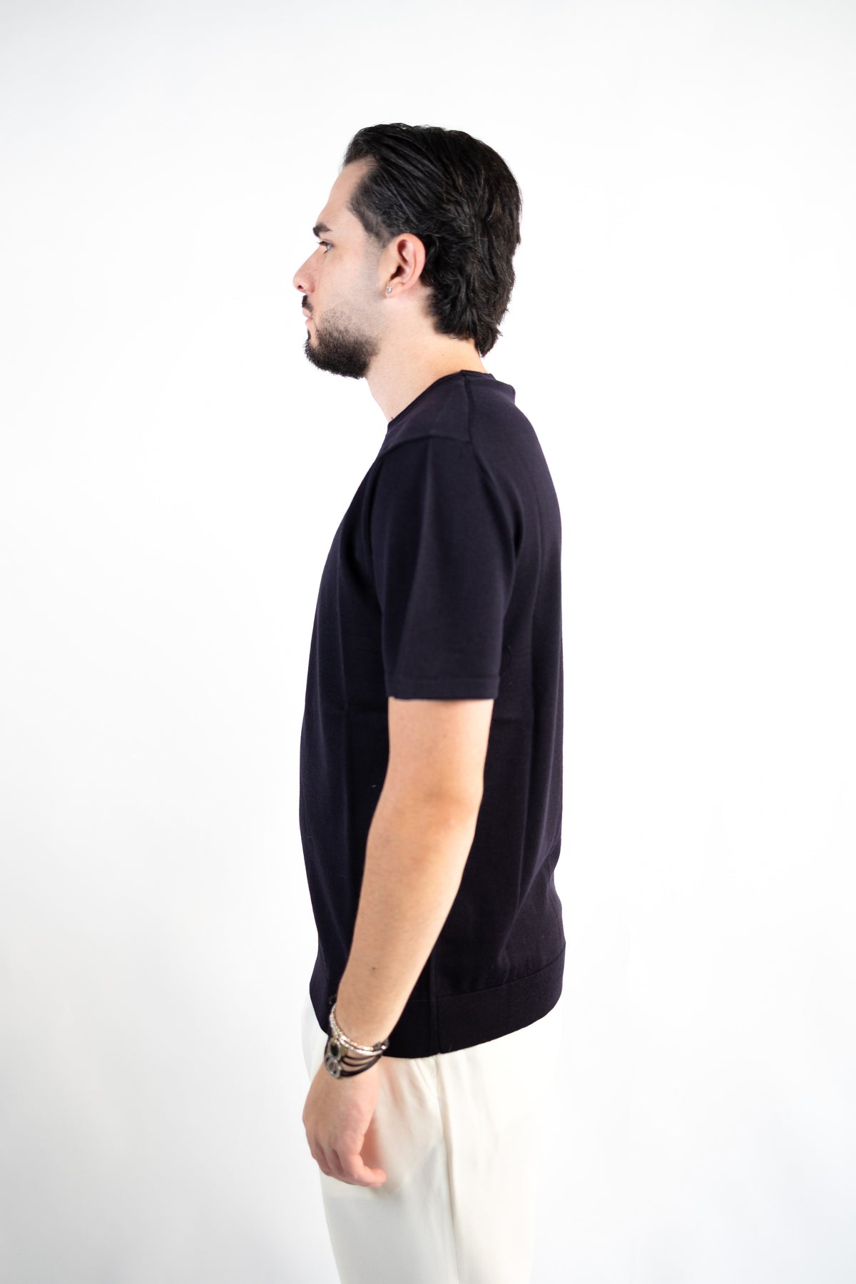 MAGLIA GIROCOLLO CON MANICHE CORTE IN LANA MERINO EXTRAFINE DANIELE FIESOLI