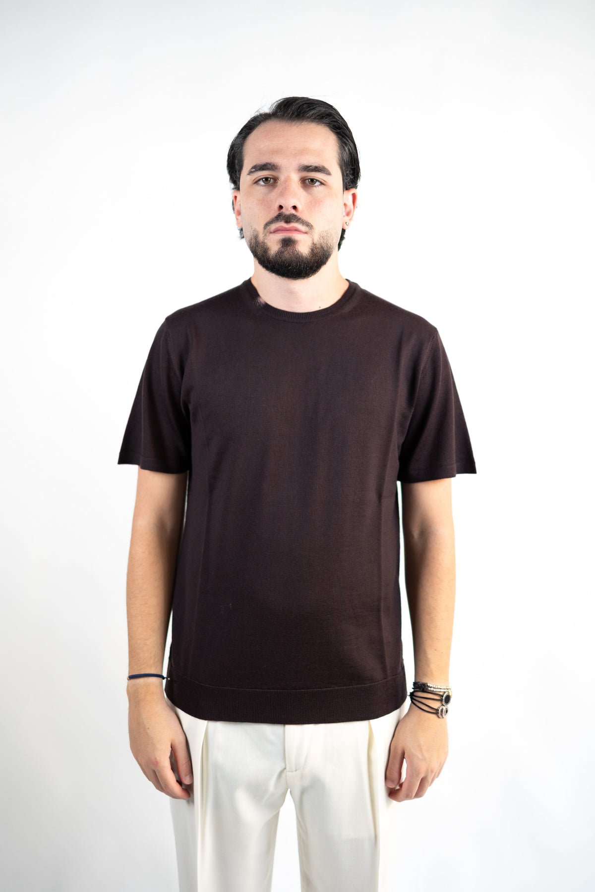 MAGLIA GIROCOLLO CON MANICHE CORTE IN LANA MERINO EXTRAFINE DANIELE FIESOLI