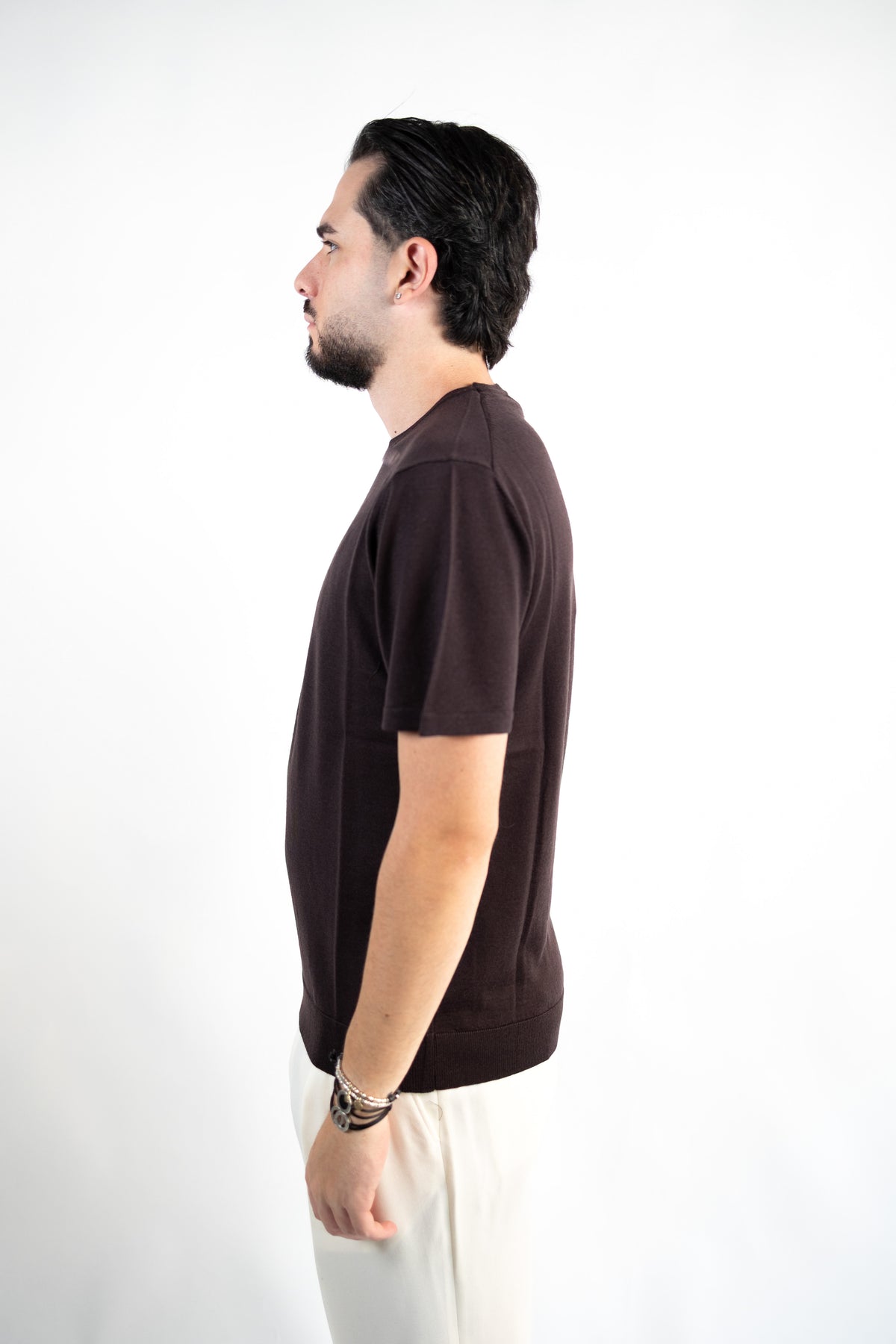 MAGLIA GIROCOLLO CON MANICHE CORTE IN LANA MERINO EXTRAFINE DANIELE FIESOLI