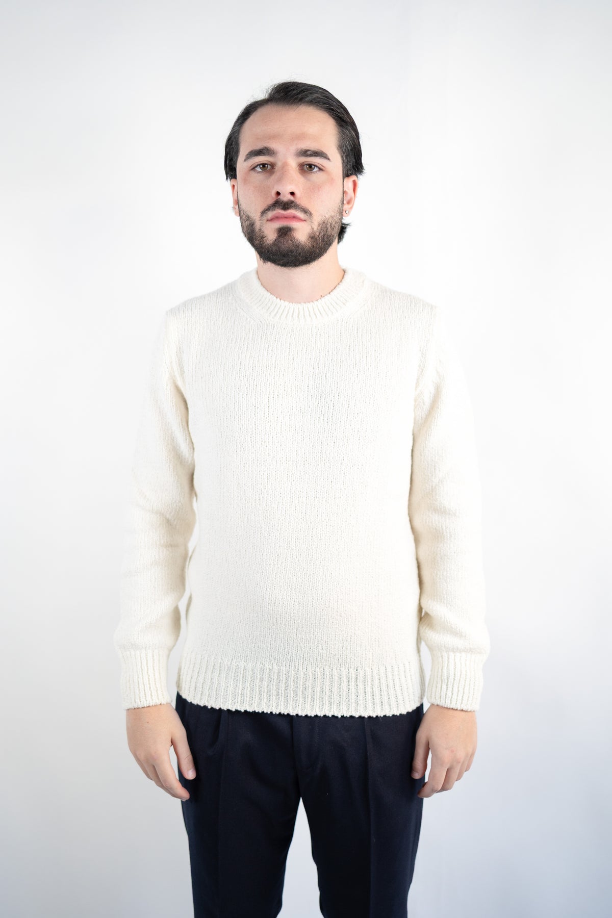MAGLIA GIROCOLLO IN LANA MALFILE' PANNA  GRAN SASSO