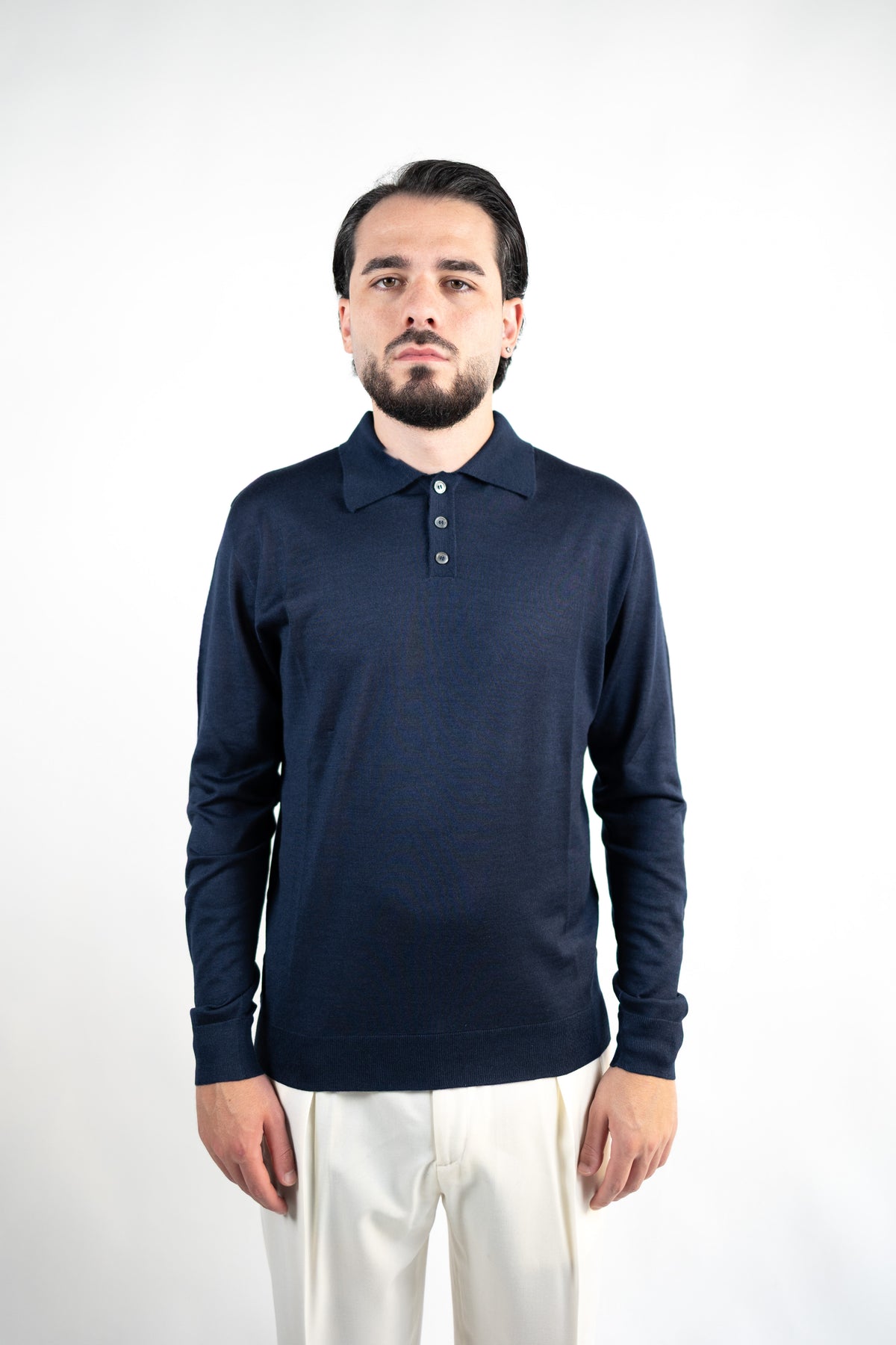 POLO IN LANA MERINO EXTRAFINE & SETA BLU- DANIELE FIESOLI