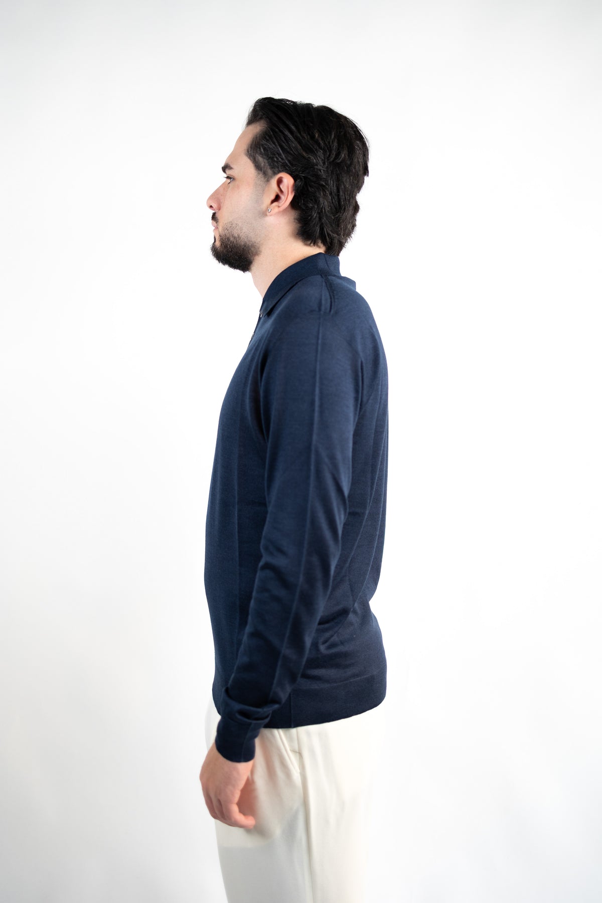 POLO IN LANA MERINO EXTRAFINE & SETA BLU- DANIELE FIESOLI