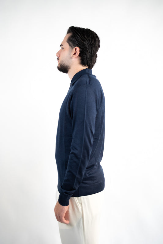 POLO IN LANA MERINO EXTRAFINE & SETA BLU- DANIELE FIESOLI