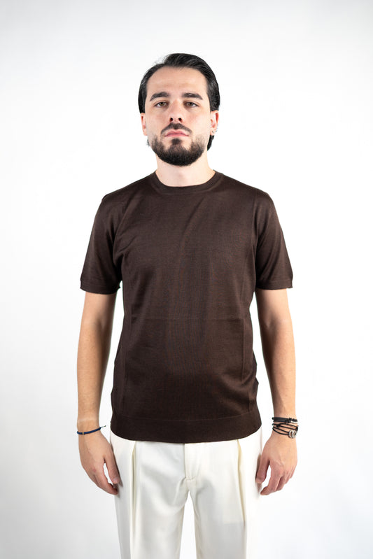 T-SHIRT GIROCOLLO IN LANA MERINO EXTRAFINE & SETA DANIELE FIESOLI