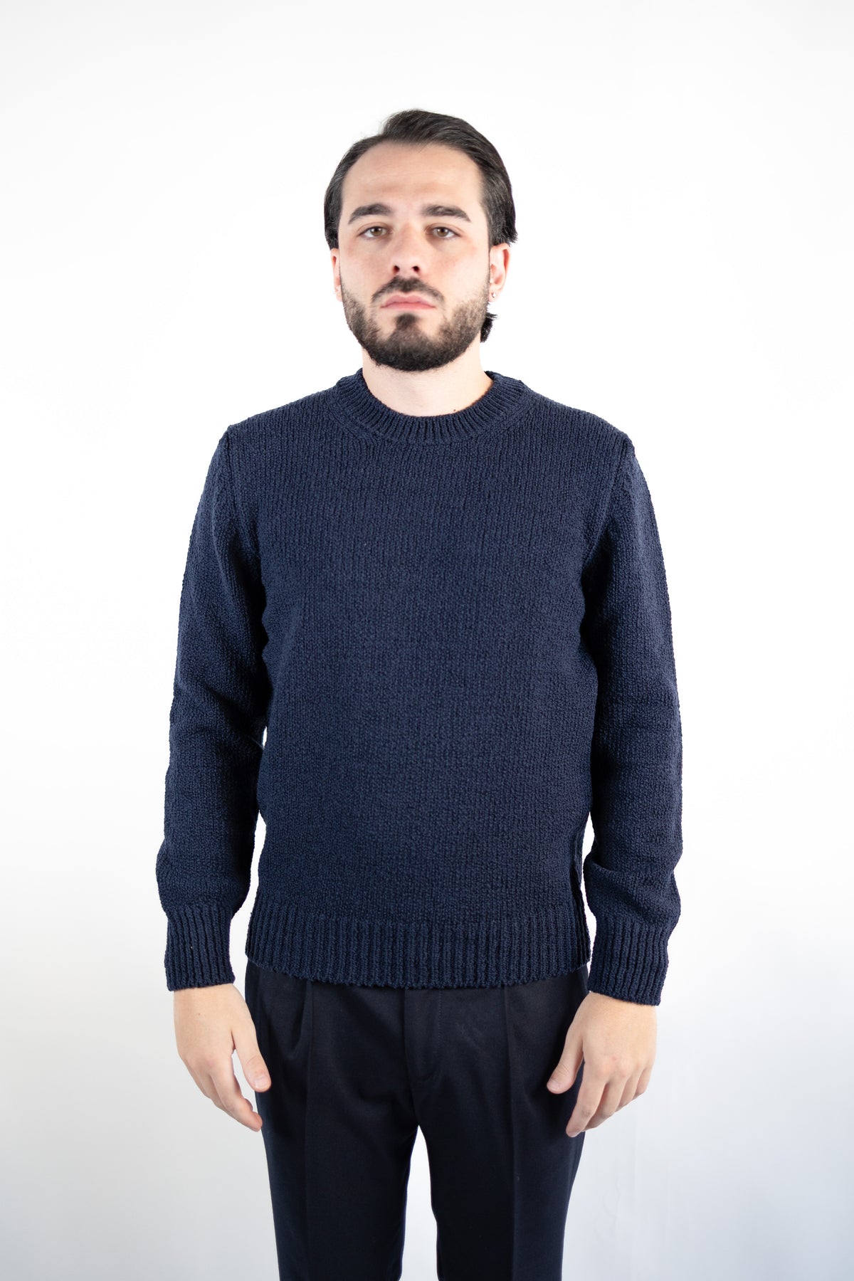 MAGLIA GIROCOLLO IN LANA MALFILE' BLU GRAN SASSO