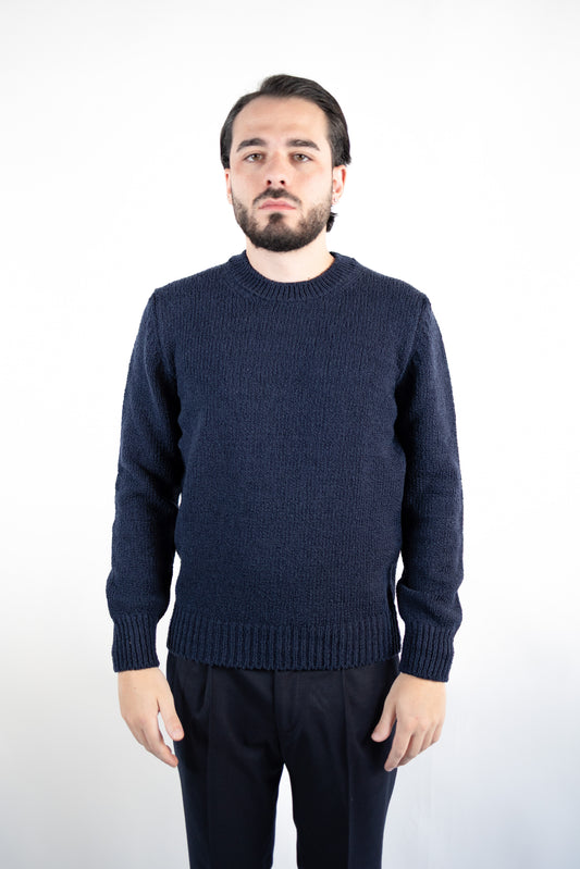 MAGLIA GIROCOLLO IN LANA MALFILE' BLU GRAN SASSO