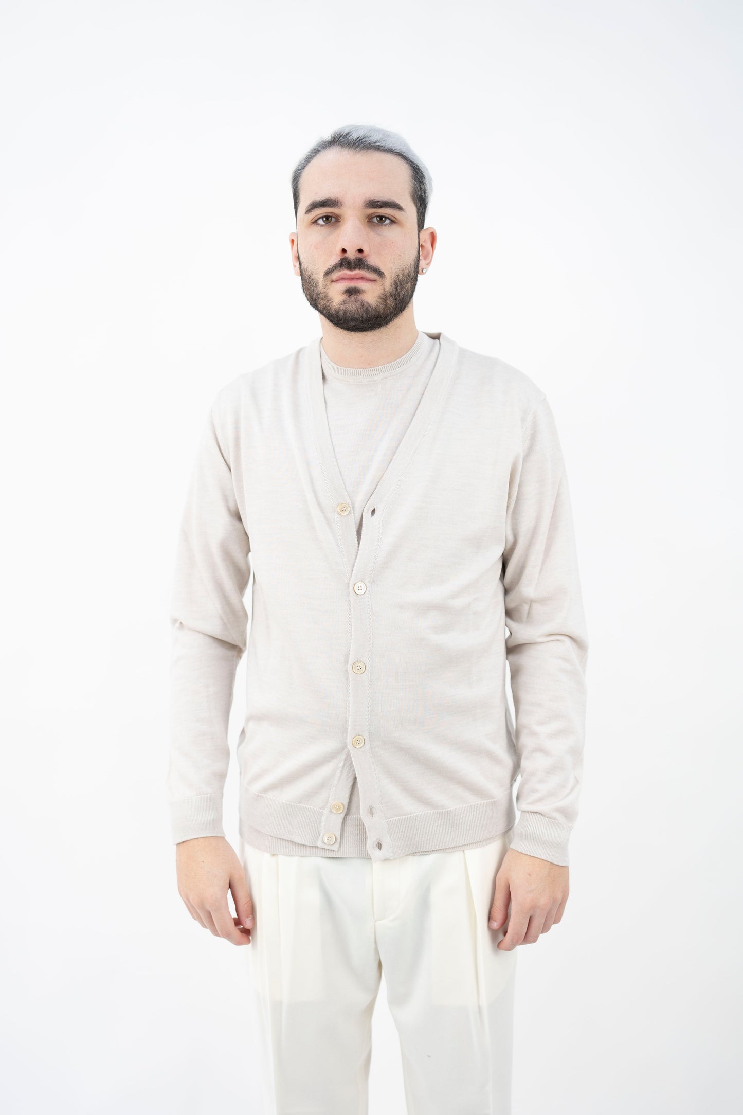 CARDIGAN IN LANA CREMA DF0024 09 DANIELE FIESOLI
