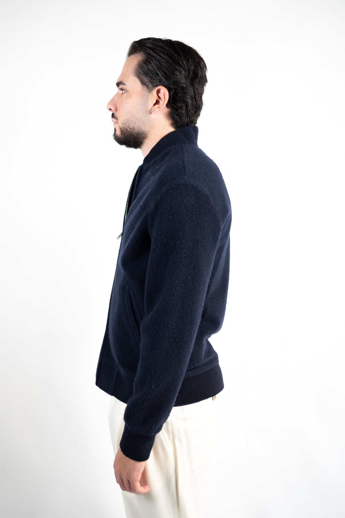 BOMBER  ZIP IN LANA COTTA BLU  CIRCOLO 1901
